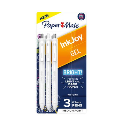 Inkjoy Gel Bright Retractable Pen, Medium 0.7 Mm, White Ink, White Barrel, 3/pack Inkjoy Gel Bright Retractable Pen, Medium 0.7 Mm, White Ink, White Barrel, 3/pack