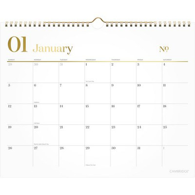 Workstyle Monthly Wall Calendar, 15 X 12, White/gold Sheets, 12-month (jan To Dec): 2025 Workstyle Monthly Wall Calendar, 15 X 12, White/gold Sheets, 12-month (jan To Dec): 2025