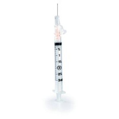 Safety Hypodermic Syringe with Needle McKesson Prevent® SG 3 mL 5/8 Inch 25 Gauge Sliding Safety Needle Thin Wall Safety Hypodermic Syringe with Needle McKesson Prevent® SG 3 mL 5/8 Inch 25 Gauge Sliding Safety Needle Thin Wall