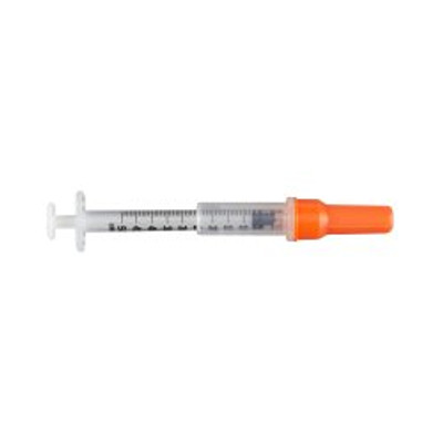 Safety Insulin Syringe with Needle Monoject 0.5 mL 1/2 Inch 29 Gauge Sliding Safety Needle Regular Wall