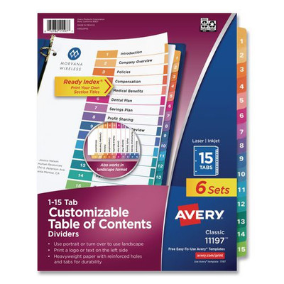 Customizable Toc Ready Index Multicolor Dividers, 15-tab, Letter, 6 Sets