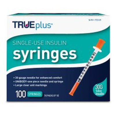 Standard Insulin Syringe with Needle TRUEplus® 1 mL 5/16 Inch 30 Gauge NonSafety Regular Wall