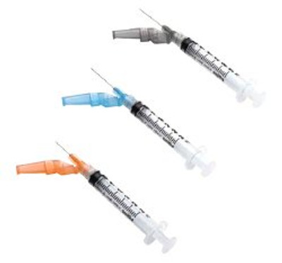 Safety Hypodermic Syringe with Needle Needle-Pro® EDGE 3 mL 1 Inch 25 Gauge Hinged Safety Needle Regular Wall