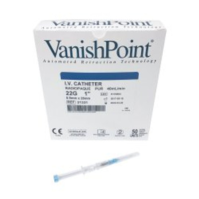 Peripheral IV Catheter VanishPoint® 22 Gauge 1 Inch Polyurethane Straight Hub Non Blood Control Passive Safety Peripheral IV Catheter VanishPoint® 22 Gauge 1 Inch Polyurethane Straight Hub Non Blood Control Passive Safety