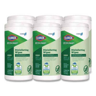 Ecoclean Disinfecting Wipes, 1-ply, 8 X 7, Unscented, White, 6/carton