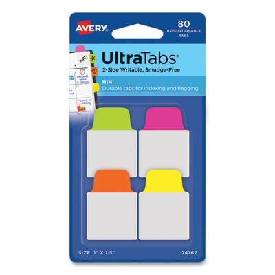 Ultra Tabs Repositionable Mini Tabs, 1/5-cut Tabs, Assorted Neon, 1" Wide, 80/pack