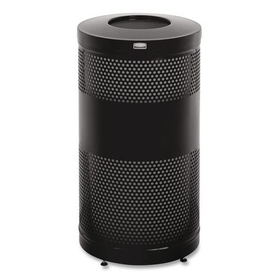 Classics Perforated Open Top Receptacle, Round, Steel, 25 Gal, Black