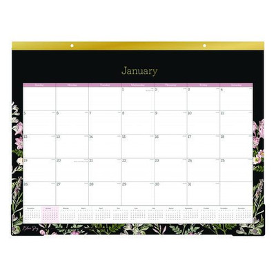 Neveah Monthly Desk Pad Calendar, Floral Artwork, 22" X 17", White/black/pink Sheets, Gold Headband, 12-month (jan-dec): 2025