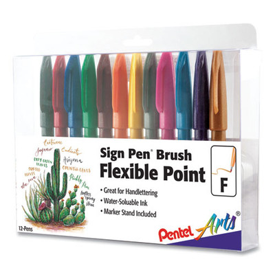 Sign Pen Brush Flexible Point Marker Pen, Fine Brush Tip, Assorted Colors, Dozen Sign Pen Brush Flexible Point Marker Pen, Fine Brush Tip, Assorted Colors, Dozen