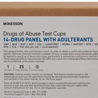 Drugs of Abuse Test Kit McKesson AMP, BAR, BUP, BZO, COC, mAMP/MET, MDMA, MOP300, MTD, OXY, PCP, PPX, TCA, THC (OX, pH, SG) 25 Tests CLIA Waived Drugs of Abuse Test Kit McKesson AMP, BAR, BUP, BZO, COC, mAMP/MET, MDMA, MOP300, MTD, OXY, PCP, PPX, TCA, THC (OX, pH, SG) 25 Tests CLIA Waived