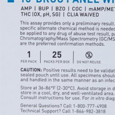 Drugs of Abuse Test Kit McKesson AMP, BUP, BZO, COC, mAMP/MET, MDMA, MTD, MOP300, OXY, THC (OX, pH, SG) 25 Tests CLIA Waived Drugs of Abuse Test Kit McKesson AMP, BUP, BZO, COC, mAMP/MET, MDMA, MTD, MOP300, OXY, THC (OX, pH, SG) 25 Tests CLIA Waived