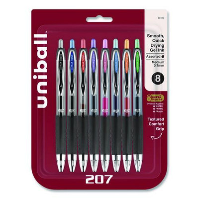 Signo 207 Gel Pen, Retractable, Medium 0.7 Mm, Assorted Ink Colors, Black Barrel, 8/pack