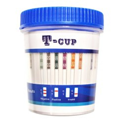 Drugs of Abuse Test Kit T-Cup® AMP, BAR, BUP, BZO, COC, mAMP/MET, MDMA, MOP, MTD, OXY, PCP, TCA, THC (CR, pH, SG) 25 Tests CLIA Waived
