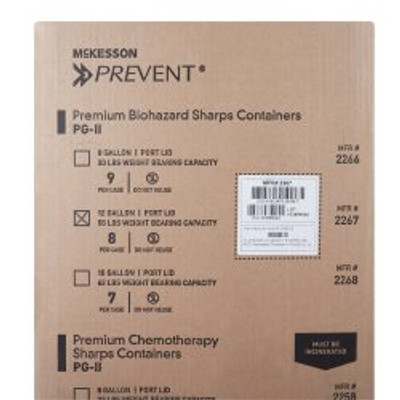 Sharps Container McKesson Prevent® Red Base 20-4/5 H X 17-3/10 W X 13 L Inch Vertical Entry 12 Gallon Sharps Container McKesson Prevent® Red Base 20-4/5 H X 17-3/10 W X 13 L Inch Vertical Entry 12 Gallon