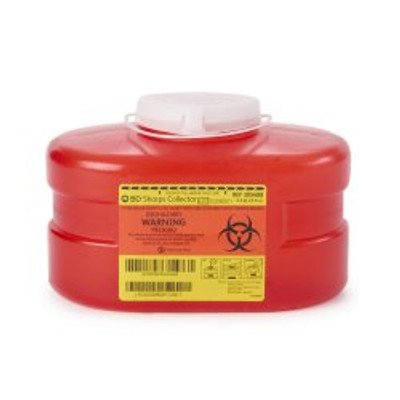 Sharps Container BD Red Base 5-3/10 H X 9-1/10 W X 5 D Inch Vertical Entry 0.825 Gallon Sharps Container BD Red Base 5-3/10 H X 9-1/10 W X 5 D Inch Vertical Entry 0.825 Gallon