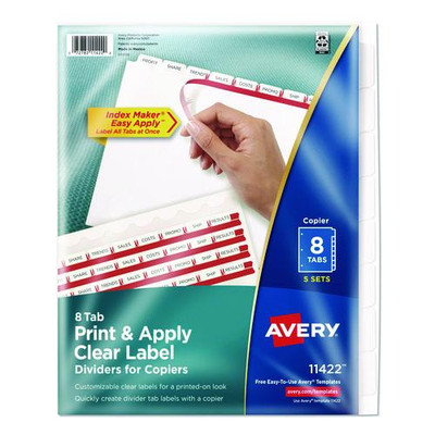 Print And Apply Index Maker Clear Label Dividers, Copiers, 8-tab, Letter, 5 Sets