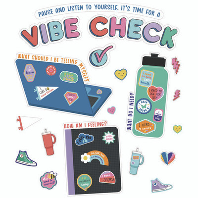 Decorative Bulletin Board Set, 51-piece Set, We Stick Together: Vibe Check, 14.1" X 17.9", Multicolor Decorative Bulletin Board Set, 51-piece Set, We Stick Together: Vibe Check, 14.1" X 17.9", Multicolor