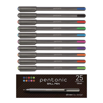 Pentonic Medium Point Ballpoint Pen, 1 Mm, Assorted Ink Colors, Charcoal Gray Barrel, 25/pack Pentonic Medium Point Ballpoint Pen, 1 Mm, Assorted Ink Colors, Charcoal Gray Barrel, 25/pack