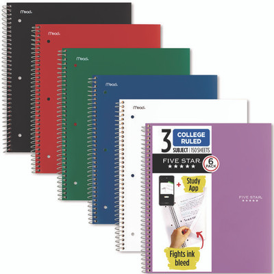 Wirebound Notebook, 3-subject, Medium/college Rule, Assorted Cover Colors, (150) 11 X 9.13 Sheets, 6/pack Wirebound Notebook, 3-subject, Medium/college Rule, Assorted Cover Colors, (150) 11 X 9.13 Sheets, 6/pack