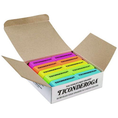 Neon Wedged Block Erasers, For Pencil Marks, Slanted-edge Rectangular Block, Medium, Assorted Colors, 30/box