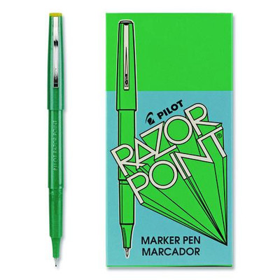 Razor Point Fine Line Porous Point Pen, Stick, Extra-fine 0.3 Mm, Green Ink, Green Barrel, Dozen