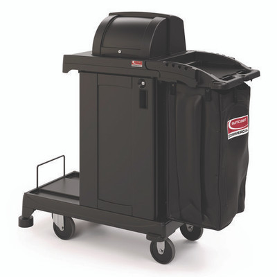 High Security Housekeeping Cart, Plastic, 1 Shelf, 3 Bins, 23.19 X 53.23 X 53.02, Black High Security Housekeeping Cart, Plastic, 1 Shelf, 3 Bins, 23.19 X 53.23 X 53.02, Black