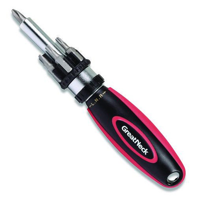 Ratcheting Screw/nut Driver Set, Phillips/slotted/star Bits, 7" Long, Black/red