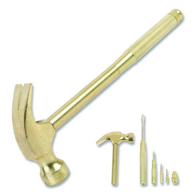 5-in-1 Carpenter's Hammer With Nesting Handle Containing Four Screwdrivers, 6.5" Long Gold Handle