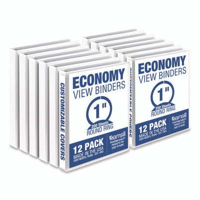Economy Round Ring View Binders, 3 Rings, 1" Capacity, 11.5 X 8.5, White, 12/carton Economy Round Ring View Binders, 3 Rings, 1" Capacity, 11.5 X 8.5, White, 12/carton