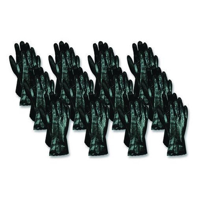 Single Dipped Pvc Gloves, Smooth, Interlock Lined, 18" Long, Large, Black, 12 Pair