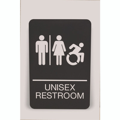 Ada Sign, Unisex Restroom, 6 X 9, Black Face, White Graphics Ada Sign, Unisex Restroom, 6 X 9, Black Face, White Graphics