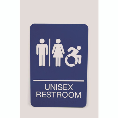Ada Sign, Unisex Restroom, 6 X 9, Blue Face, White Graphics Ada Sign, Unisex Restroom, 6 X 9, Blue Face, White Graphics