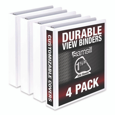 Durable D-ring View Binders, 3 Rings, 1.5" Capacity, 11.5" X 8.5", White, 4/pack Durable D-ring View Binders, 3 Rings, 1.5" Capacity, 11.5" X 8.5", White, 4/pack