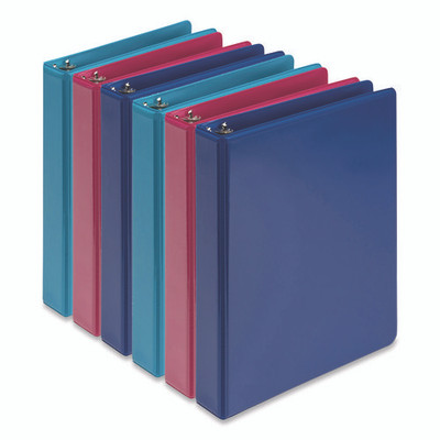 Economy Round Ring View Binders, 3 Rings, 1" Capacity, 8.5 X 5.5, Assorted, 6/carton