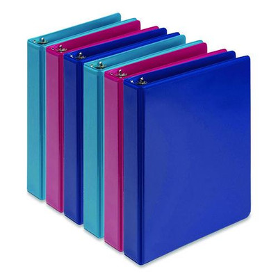Economy Round Ring View Binders, 3 Rings, 1" Capacity, 8.5 X 5.5, Assorted, 6/carton