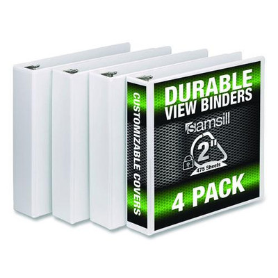 Durable D-ring View Binders, 3 Rings, 2" Capacity, 11.5" X 8.5", White, 4/pack
