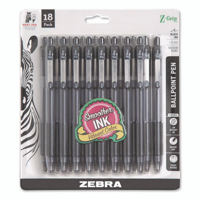 Z-grip Ballpoint Pen, Retractable, Medium 1 Mm, Black Ink, Clear/black Barrel, 18/pack Z-grip Ballpoint Pen, Retractable, Medium 1 Mm, Black Ink, Clear/black Barrel, 18/pack