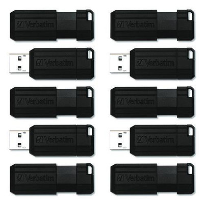 Pinstripe Usb 2.0 Flash Drive, 64 Gb, Black, 10/pack