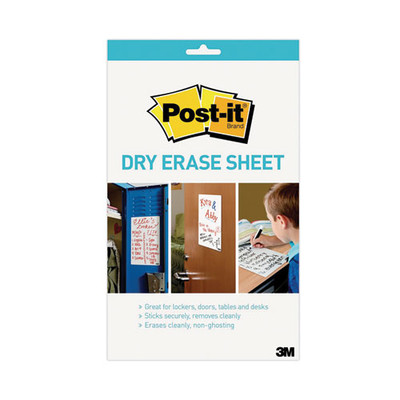 Dry Erase Sheets, Laminate Film Surface, 7" X 11.3", White, 3/pack