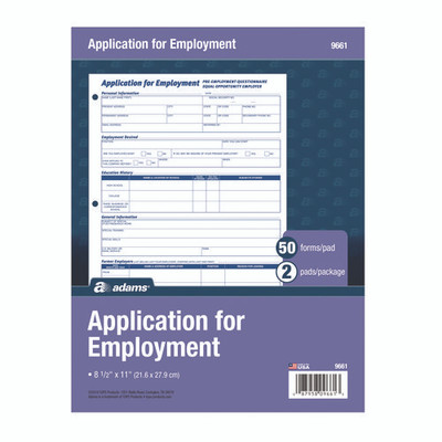 Employment Applications, One-part (no Copies), 11 X 8.38, 50 Forms/pad, 2 Pads/pack Employment Applications, One-part (no Copies), 11 X 8.38, 50 Forms/pad, 2 Pads/pack