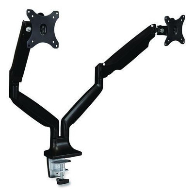 Dual Monitor Gas-spring Mounting Arm, For 13" To 32" Monitors, 360 Degree Rotation, +/-45 Degree Tilt, Black, Supports 20 Lb