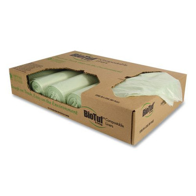 Biotuf Compostable Can Liners, 64 Gal, 0.8 Mil, 47" X 60", Green, 25 Bags/roll, 5 Rolls/carton