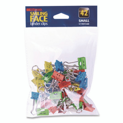 Smiling Face Binder Clips, Small, Assorted Colors, 42/pack