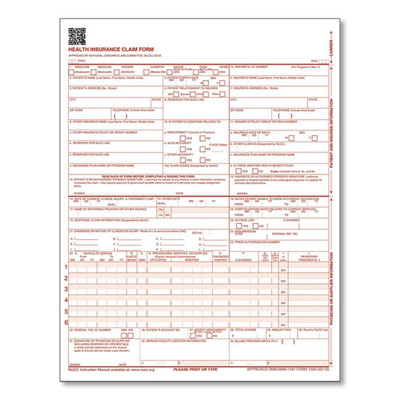Cms Health Insurance Claim Form, Two-part Carbonless, 8.5 X 11, 100 Forms Total Cms Health Insurance Claim Form, Two-part Carbonless, 8.5 X 11, 100 Forms Total