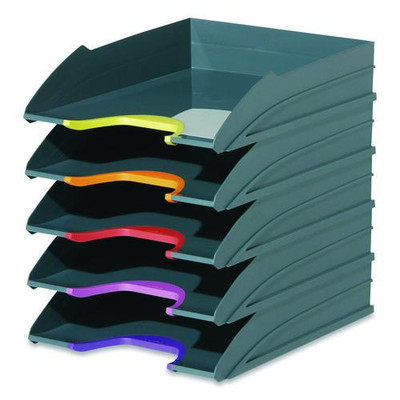 Varicolor 5-compartment Stackable Plastic Letter Tray Set, Letter To Folio Size Files, 10.39 X 13.23 X 2.91, Anthracite Gray