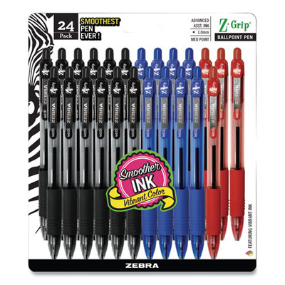 Z-grip Ballpoint Pen, Retractable, Medium 1 Mm, Assorted Ink And Barrel Colors, 24/pack Z-grip Ballpoint Pen, Retractable, Medium 1 Mm, Assorted Ink And Barrel Colors, 24/pack