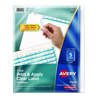 Print And Apply Index Maker Clear Label Dividers With Printable Label Strip And White Tabs, 5-tab, 11 X 8.5, White, 1 Set