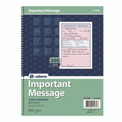 Important Message Book, Two-part Carbonless, 4 Forms/sheet, 200 Forms Total Important Message Book, Two-part Carbonless, 4 Forms/sheet, 200 Forms Total