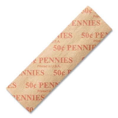 Flat Coin Wrappers, Pennies, $.50, 1000 Wrappers/box - VISDBR50PFL