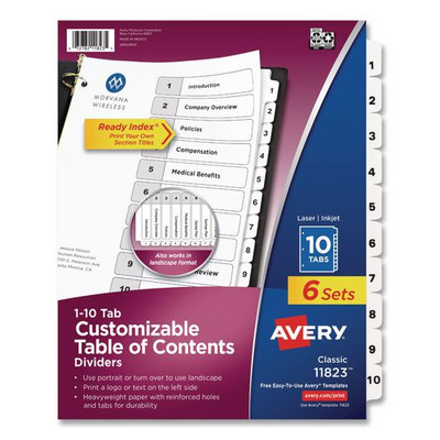 Customizable Table Of Contents Ready Index Black And White Dividers, 10-tab, 1 To 10, 11 X 8.5, White, 6 Sets